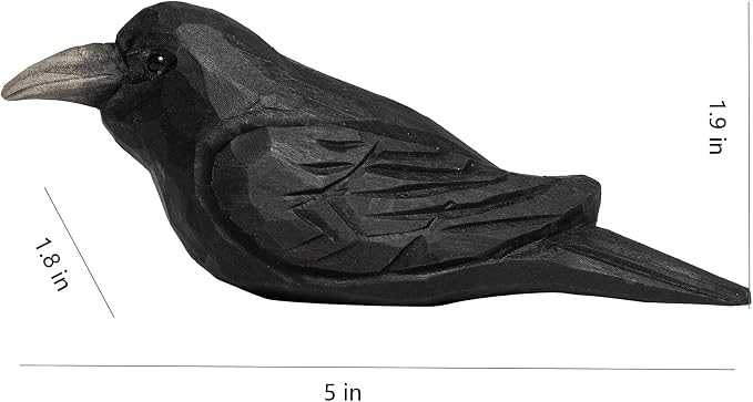 Small Wooden Crow Figurine – Cute Hand-Carved Raven Collectible, Small Rustic Bird Decor for Desk & Shelf, Animal Ornament with Gift Box