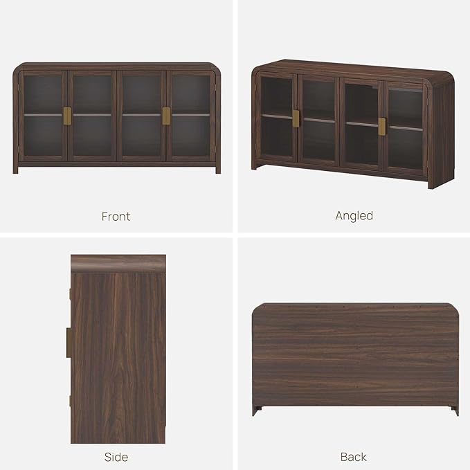Oak&Sparrow Oak Sideboard Buffet Cabinet with Storage, 60'' Boho Buffets & Sideboards with Adjustable Shelves, Sideboard Cabinet with 4 Glass Doors for Living Room, Hallway & Kitchen