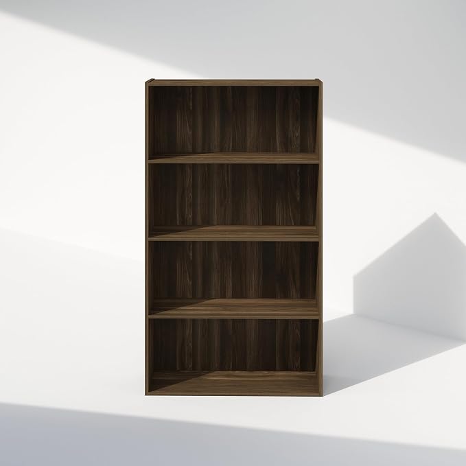 Furinno Simple Book Shelf, 4-Tier Bookshelf, Bookcase with Open Shelf, 9.4 x 23.6 x 41.7, for Living Room, Bedroom, Home Office, Columbia Walnut