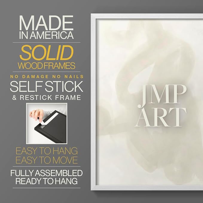 Renditions Gallery Set of 2 Peel & Stick Framed Prints, Abstract Wall Art, Beige and White Aesthetic Wall Decor, Re-Stickable - Ready to Hang - 8"x10" - White Frame LT588