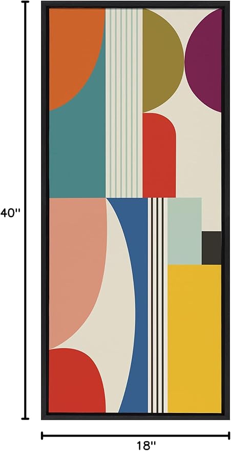 Kate and Laurel Sylvie Mid Century Modern Pattern Framed Canvas Wall Art by Rachel Lee of My Dream Wall, 18x40 Black, Colorful Abstract Art Print for Wall
