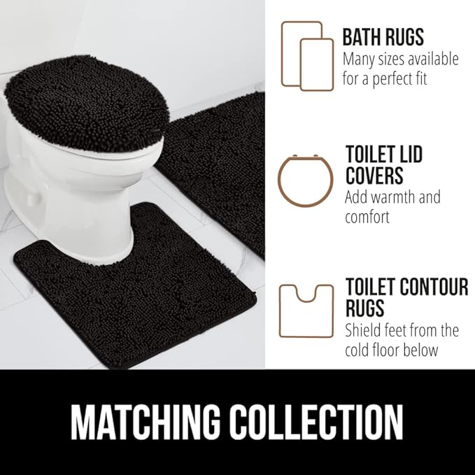 GORILLA GRIP Bath Rug Mat 54x24, Thick Soft Absorbent Chenille, Quick Dry Microfiber Mats, Rubber Backing Washable Shower Floor Rugs, Bathmat Runner, US Designed Bathroom Home Decor Accessories Black