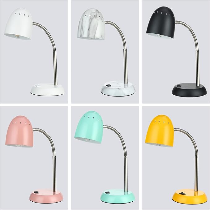 Eye-Caring Table Lamp of Simple Designs Home E26 Led Screw Basic Metal Desk Lamp with Flexible Gooseneck Hose Neck Study Lamp for Bedroom Office Living Room Convenient On/Off Switch(Green)