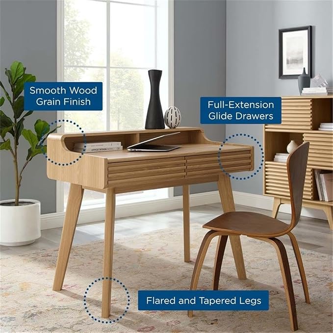 Modway Render Mid-Century Modern Office, Writing Desk, Oak