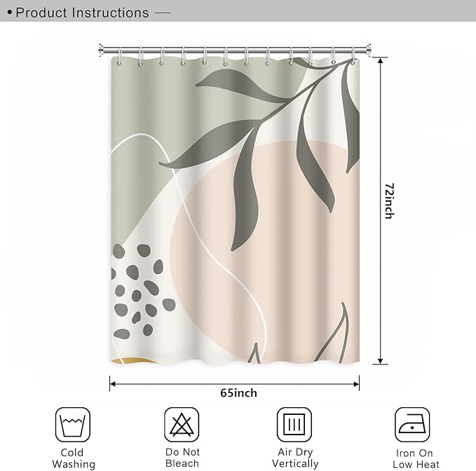 Light Green Eucalyptus Leaves Bathroom Shower Curtain Spring Nature Leaf Abstract Pattern Bath Curtain Waterproof Fabric Modern Elegant Home Decorative Shower Curtain with Hooks, 65x72 Inch