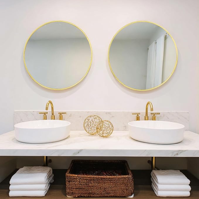 Sunniry Gold Round Mirror 24 inch, 2 Pack Gold Circle Mirror, Round Wall Mirrors Metal Frame for Bathroom, Bedroom, Living Room, Hallway.