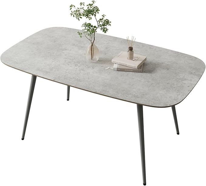 55.1'' Kitchen Dining Table for 4 Persons, Wooden Kitchen Table with Metal Legs, Rustic Farmhouse Style Dining Table Rectangular Dining Table for Kitchen, Dining Room and Living Room (Gray)