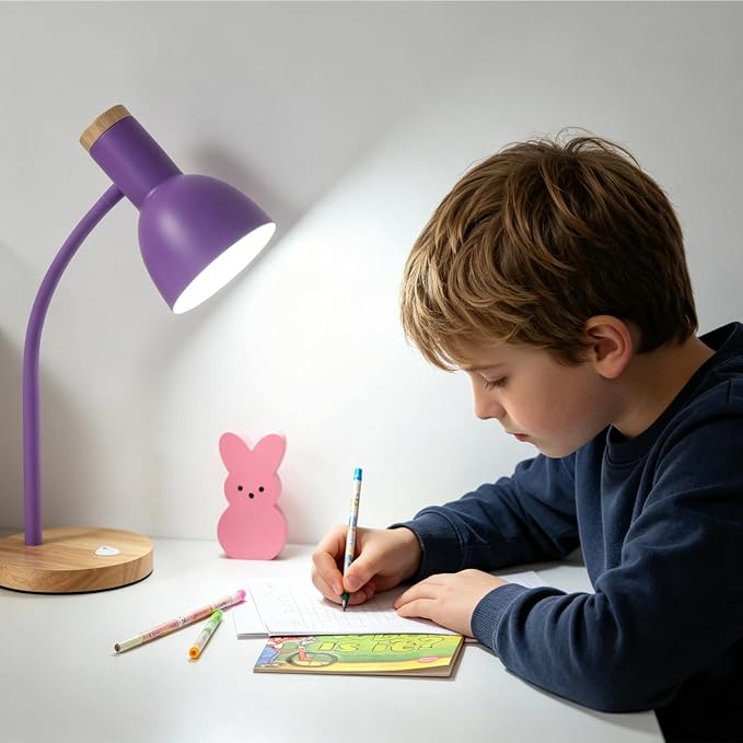 Table Lamp,Wooden Adjustable Desk Lamp,Dorm Lamp&Bedside Lamp for Living Room, Bedroom, Kids Room (Purple)