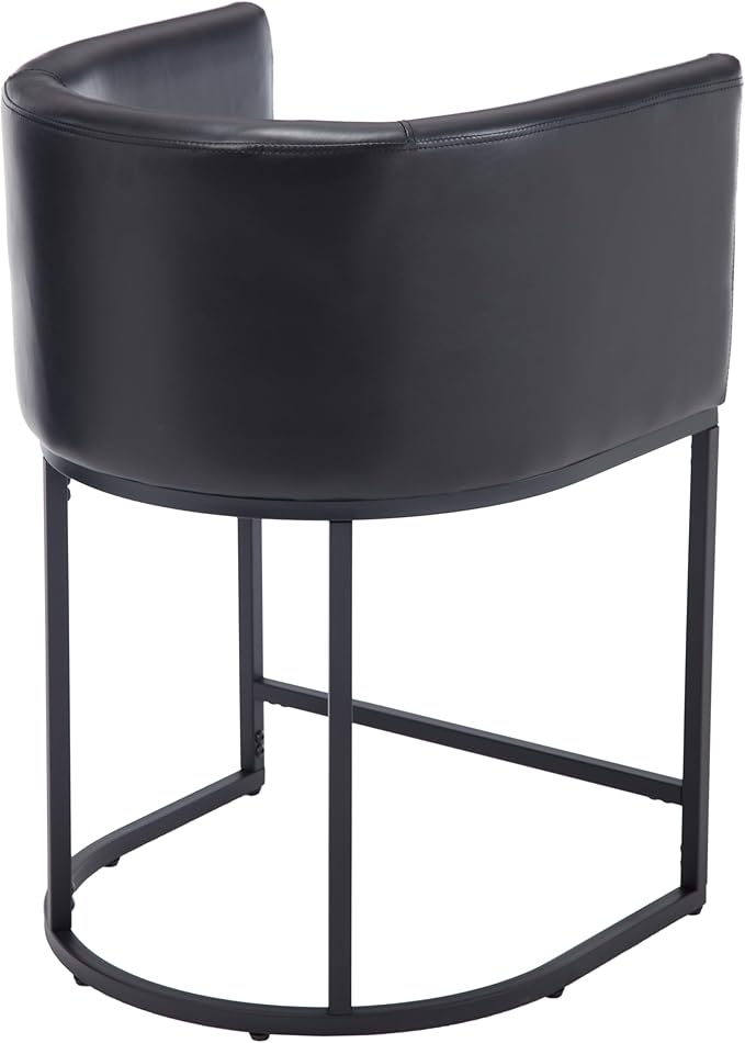 PU Leather Bar Stools Set of 3, Modern Upholstered Counter Height Bar stools 24" Leather Barstools Barrel Kitchen Counter Island Stools with Black Metal Base, Black