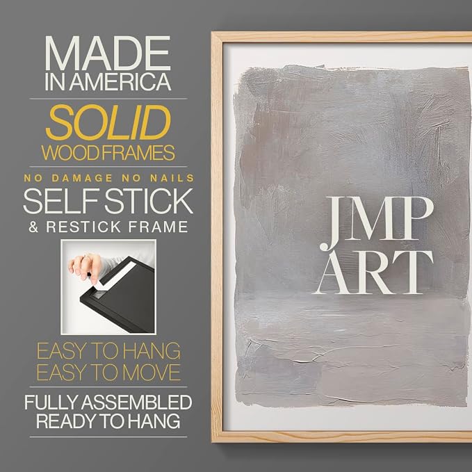 Renditions Gallery Set of 2 Peel & Stick Framed Prints, Watercolor Abstract Wall Art, Neutral Tones Textured Brushstrokes Wall Decor, Re-Stickable - Ready to Hang - 8"x10" - NATURAL WOOD Frame LT588