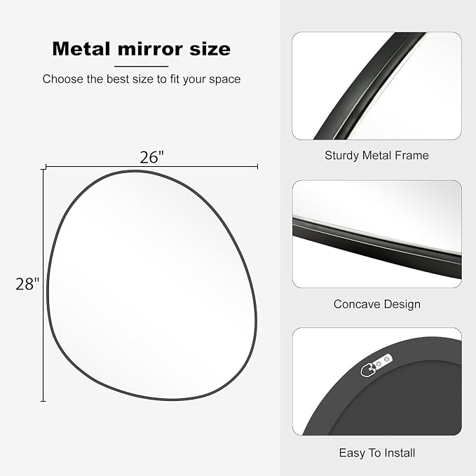 WallBeyond Asymmetrical Mirror, Irregular Wall Mirror, Abstract Wall Mirrors Decorative for Bedroom Living Room Entryway Hall, Unique Wall Mirror 28" H x 26" W, Black