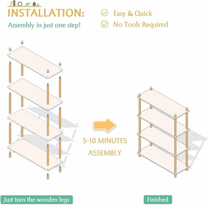 IOTXY 3-Tier Wooden Shelf Bookcase - Modern Open Bookshelf, Free Standing Storage Rack, Multifunctional Display Stand for Home and Office, Oak, Rectangle