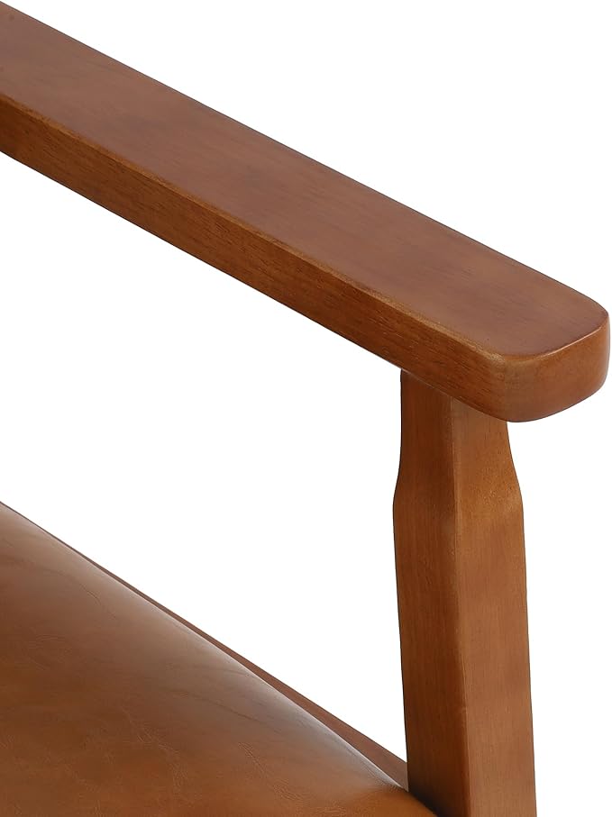 NOBPEINT Mid-Century Dining Side Chair with Faux Leather Seat in Brown, Arm Chair in Walnut, Set of 2
