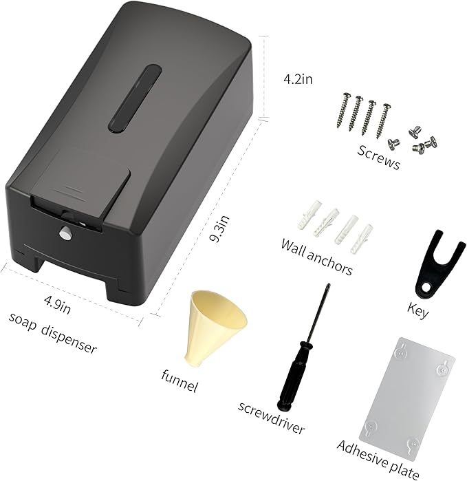 Commercial Soap Dispenser 33.8oz Wall Mount Hand Soap Dispenser for Kitchen & Bathroom with Visible Window & Funnel No-Drip Pump for Liquid Soap Shampoo Sanitizer-Drill or Adhesive Mount