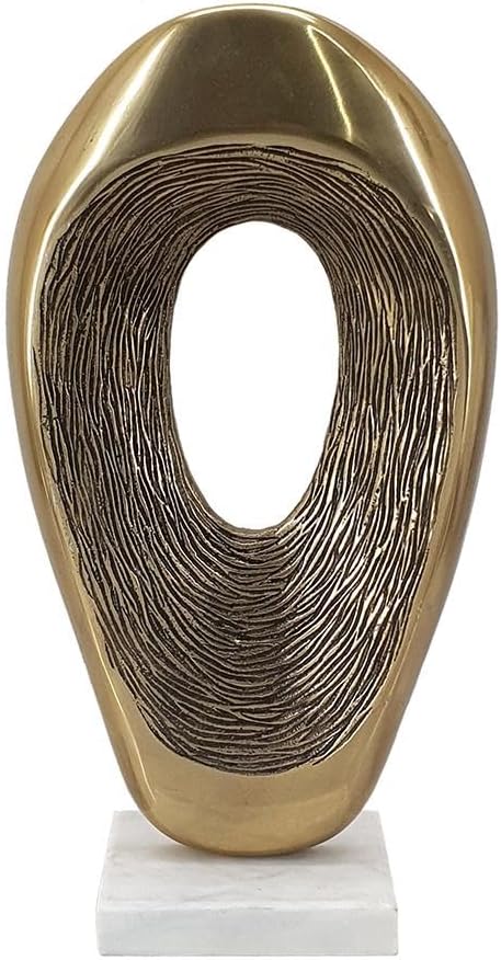 Modern Abstract Gold Sculpture 16-Inch Aluminum Art Statue on Marble Base, Contemporary Home Decor for Living Room, Office, or Shelf Display - 8" x 4" x 16"