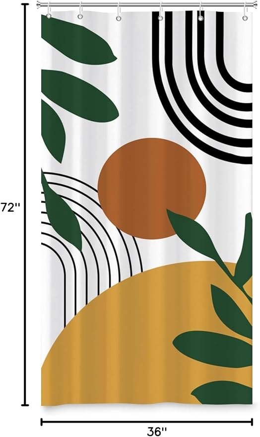 Boho Geometric Shower Curtain White Beige Mid Century Abstract Arch Curve Bathroom Curtain Minimalistic Sun Shower Curtain Sets for Bathroom Extra Long 36x72 in with 6 Hooks