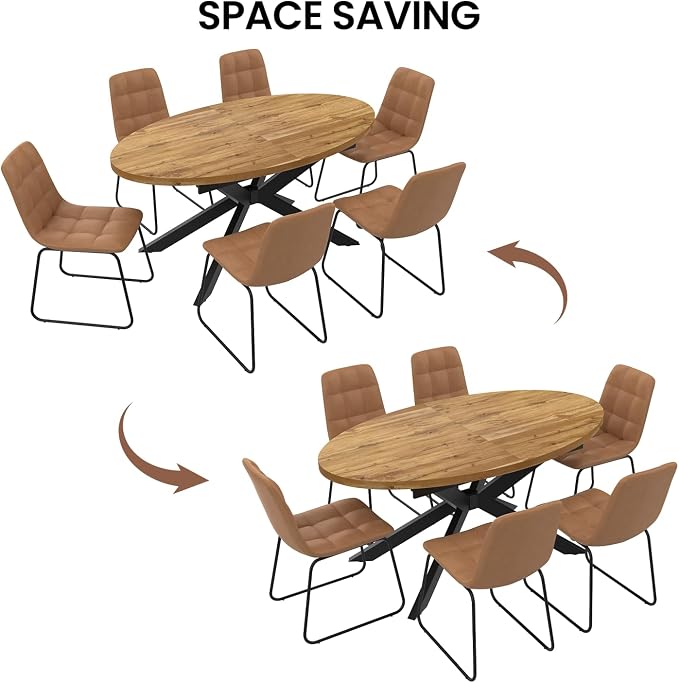 63"-78.7" Extendable Round Dining Table Set for 4, 5 Piece Mid Century Modern Oval Kitchen Table Set, Large Dining Table with 4 Dining Chairs for Living Room Space Saving(Walnut Table+4 Brown Chairs)