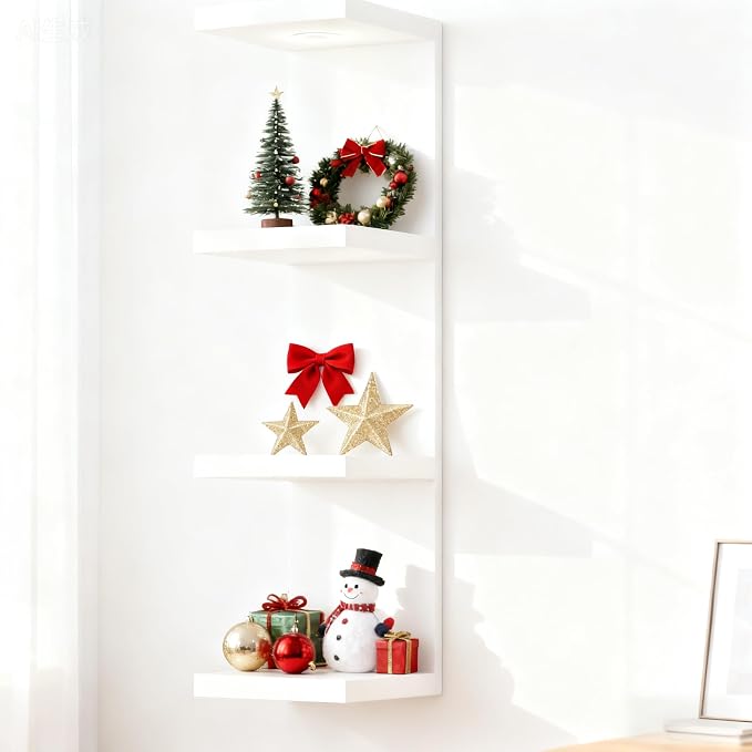 4 Tier Wall Shelf Unit White Floating Shelves with LED Lights,Lack Wall Shelf,Versatile Floating Shelves for Home Decor Organizer Books Decor