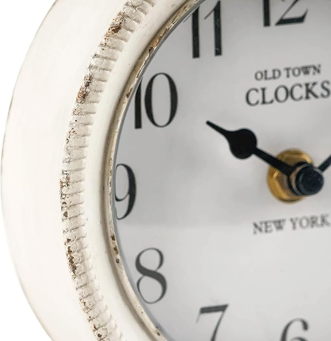 NIKKY HOME Table Clock, Vintage Desk Clock, Antique White Finish Table Clocks, Non-Ticking Battery Operated Decorative Shelf Clock for Living Room Bedroom Gift Clocks