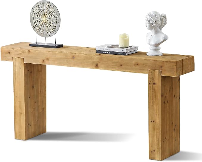 Wood Console Table, 63" Retro Long Boho Sofa Table Behind Couch, Wooden Narrow Sofa Table Hall Table for Living Room Foyer Entrance Entryway, Natural