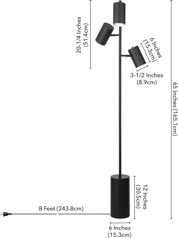 Henn&Hart Dorset 3-Light Floor Lamp with Metal Shades in Blackened Bronze/Blackened Bronze, Floor Lamp for Home Office, Bedroom, Living Room, 65" Tall