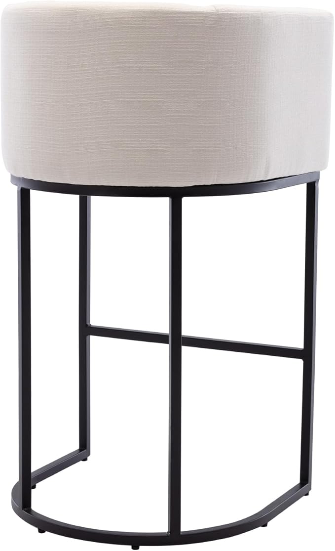 Contemporary Cream Linen Bar Stools Set of 3, 32" Upholstered Fabric Counter Height Bar Stools Kitchen Counter Island Stools with Black Metal Base