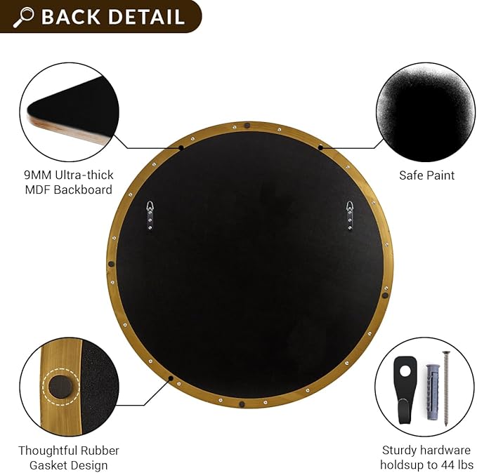 ANDY STAR Gold Round Mirror, Large Brushed Gold Round Bathroom Mirror, Brass Circle Mirror 32 inch, Modern Vanity Mirror in Stainless Steel Metal Frame for Home Decor, Entryway, Living Room