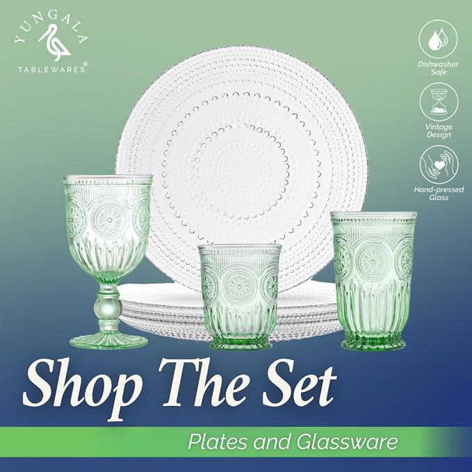 Green Small Drinking Glasses Set of 6 Vintage Hobnail 8 oz
