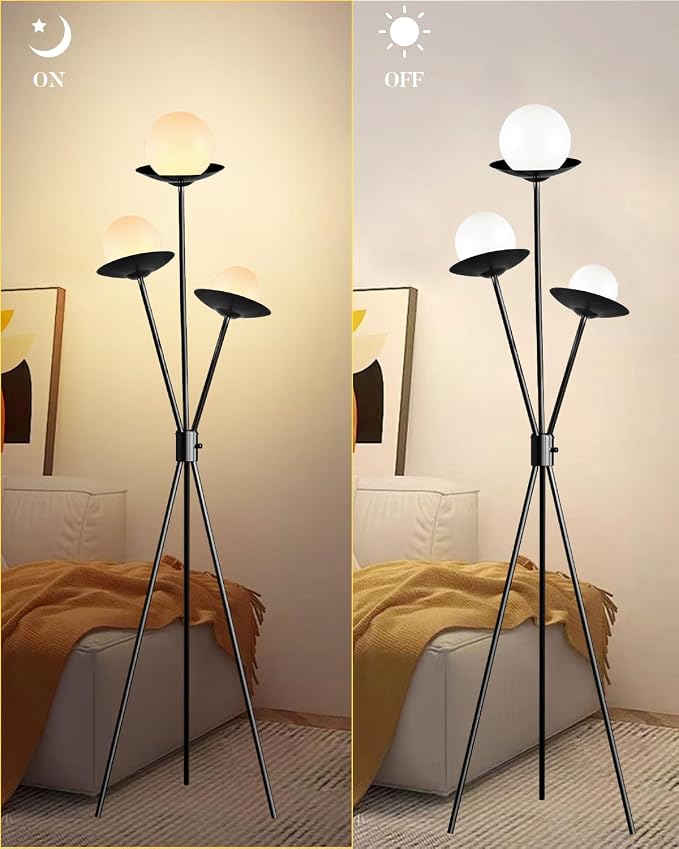 3 Globe Dimmable Tripod Floor Lamp, Mid Century Standing Lamps with 3Pcs 3000K Bulbs Included, Modern Black Tall Lamp for Living Room Bedroom Home Office Sofa Beside Corner Decor