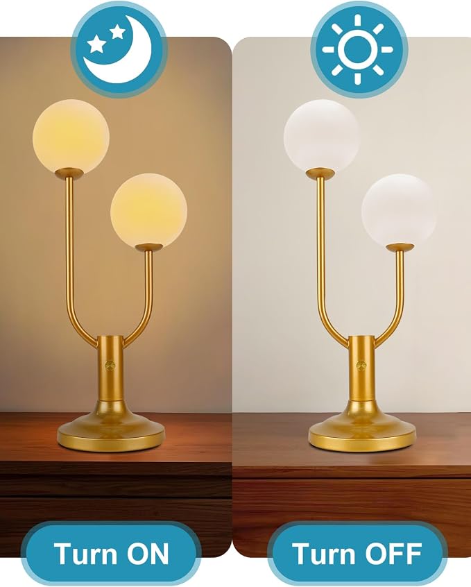 Lightdot 2-Globe Table Lamp for Bedroom Mid Century Modern Gold Small Desk Lamp Dimmable 3000K Warmwhite Unique U-Shaped Nightstands Bedside Lamp for Living Room Home Office
