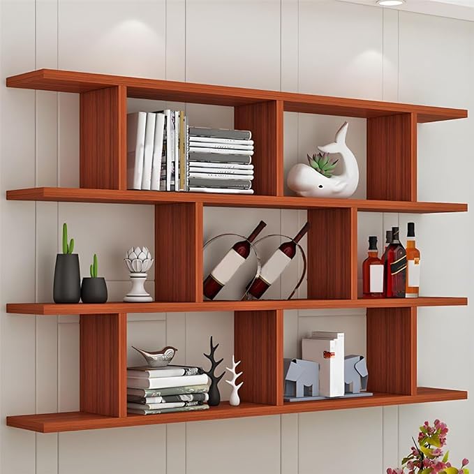 Wall Mounted Floating Shelves Modern Bookcase Storage Shelf Open Hanging Wall Shelves Bookshelf for Home Deco LivingRoom Bedroom Study Office -Wood 39.5" L x 8" W x 38" H