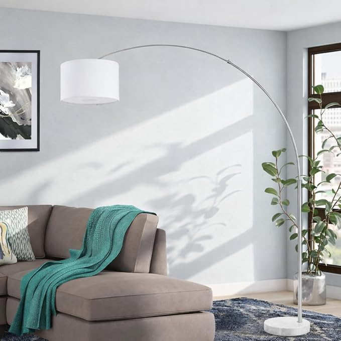 Major-Q Contemporary 81" Tall Standing Arc Floor Lamp Adjustable Height- Real Marble Base - Ideal for Behind Sofa Living and Dining Rooms -