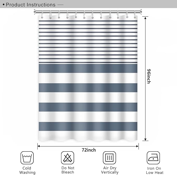 Abstract Stripes Fabric Bathroom Shower Curtain - Navy Blue Lines Modern Minimalist Shower Curtain with Hooks - Polyester Waterproof Artistic Decor, 72x96 Inch