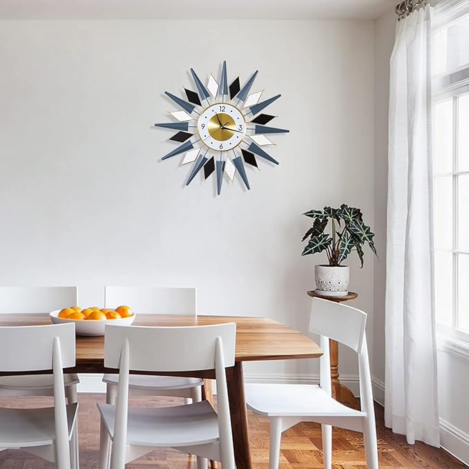 24 Inch Modern Metal Wall Clock Unique Design, Large Silent Battery Operated Non Ticking, Wall Clock for Living Room Kitchen Office Decor