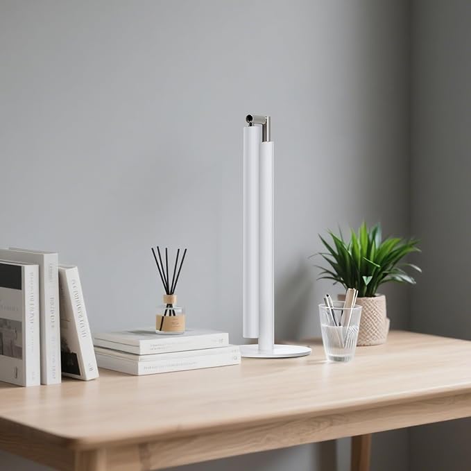 SIBRILLE White LED Desk Lamp, 16" Dimmable Metal Desk Light with Base, 15W 1200LM, Adapter Included, Color & Brightness Adjustable, Modern Tall Table Lamp for Home Office Reading Study Task Laptop