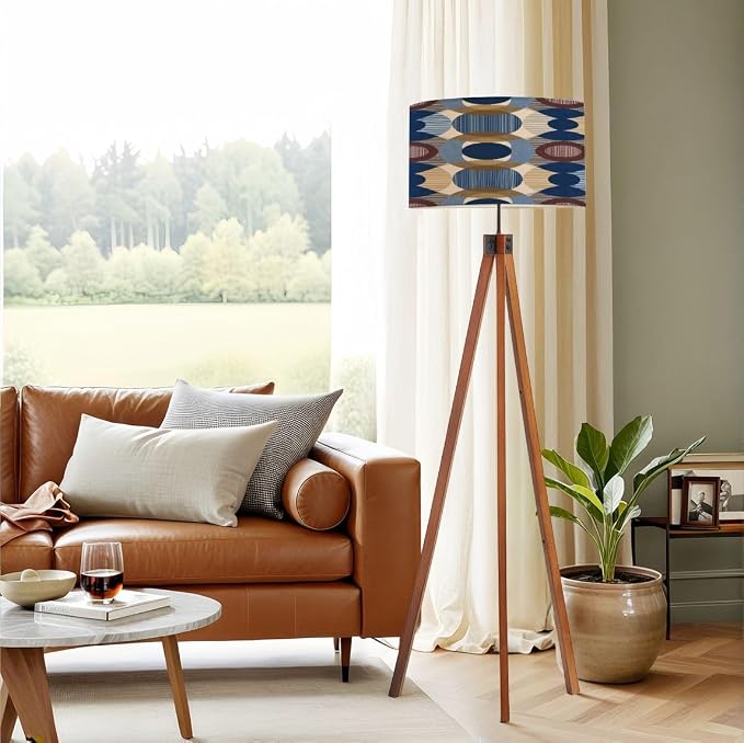 Wood Tripod Floor Lamp Abstract mid Century Seamless Mid Century Standing Lamp Linen Shade Dimmable Modern Tall lamp Home Decor for Living Room Bedroom Office