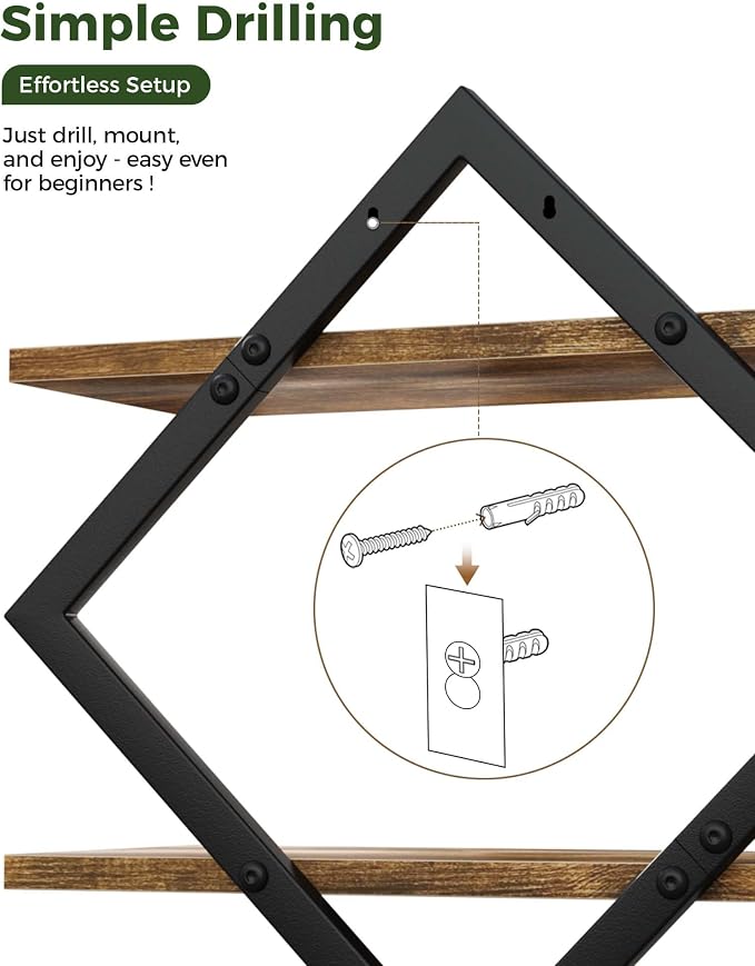 Bamworld Floating Shelves for Wall Planters for Indoor Plants Hanging Shelves Plant Holder Wall Decor Plant Stand Indoor for Plant Hangers Indoor for Living Room Bedroom Bathroom 2-Pack Brown Rhombus