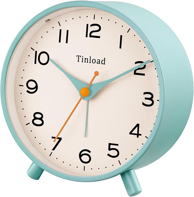 Tinload 4.5" Antique Retro Analog Alarm Clock, Small Silent Bedside Desk Clock,Lighted on Demand, Battery Operated, Snooze, for Living Room, Bedroom, Bedside(Green)