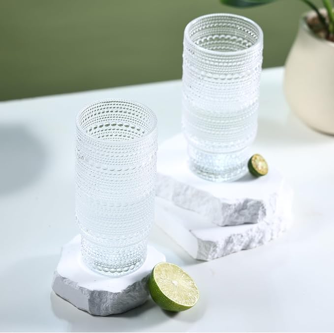 Large Capacity 16 oz Hobnail Drinking Glasses Set of 6, Vintage Glassware Drinking Glasses, Clear Water Glasses Tumbler, Cups for Kitchen, Juice, Beer, Cocktail, Whiskey