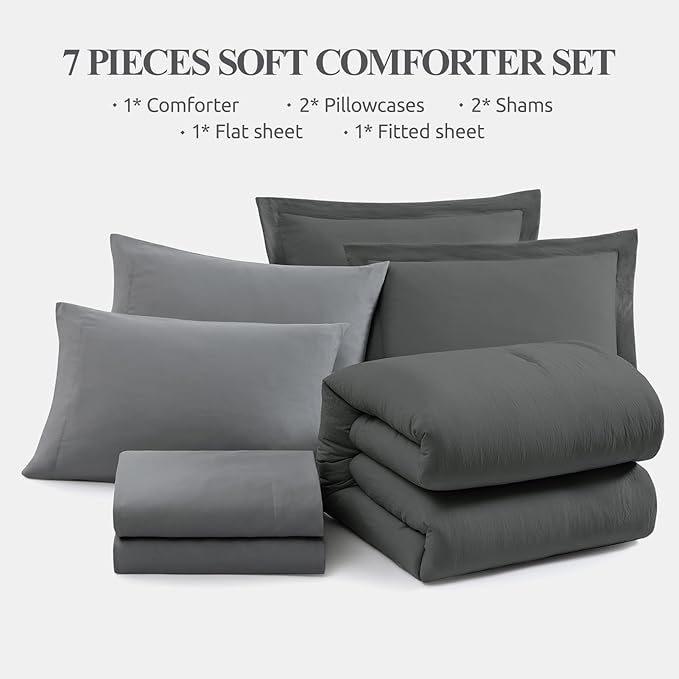WRENSONGE Full Size Comforter Sets- 7 Pieces Soft Bed in a Bag with Fitted Sheet, Flat Sheet, 2 Pillow Shams, 2 Pillowcases, Warm Bedding Sets for All Season
