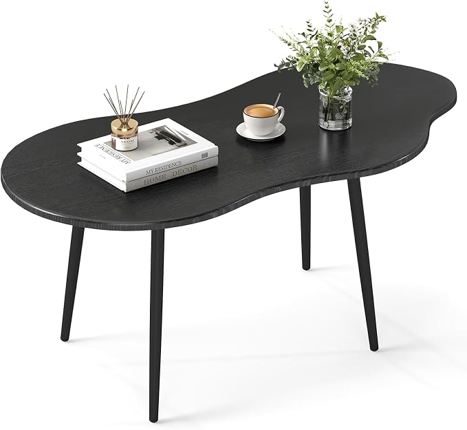 Giantex Small Coffee Table, 39.5" Cloud Center Table with Metal Frame, Unique Irregular Accent Cocktail Tea Table, Modern Wood Coffee Table for Living Room, Small Spaces (Black)
