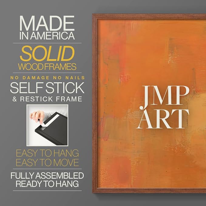 Renditions Gallery Set of 2 Peel & Stick Framed Prints, Abstract Wall Art, Rustic Fain Marking with Brush Strokes Wall Decor, Re-Stickable - Ready to Hang - 11"x14" - Walnut Frame LT588