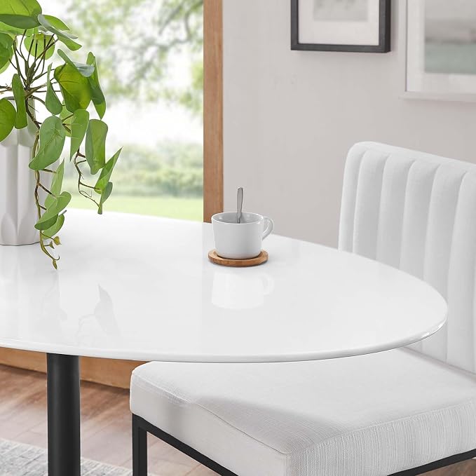 Modway Lippa 48" Oval-Shaped Mid-Century Modern Dining Table with White Wood Top and Black Base