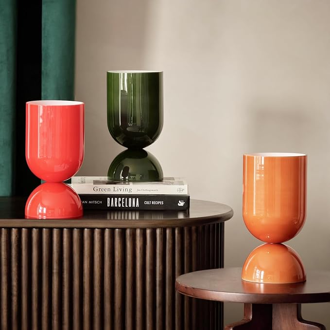 8.9" Modern Glass Table Lamp for Living Room, Dimmable Desk Lamps for Bedroom, UL Listed Nightstand Lamp with Dome Base, End Table Lamps for Home, Side Tables, College Dorm, Office, Glossy Orange