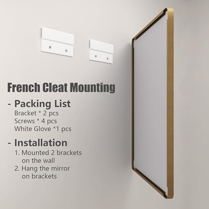 40x30 Gold Bathroom Mirror, Brushed Metal Frame Vanity Mirror, Modern Gold Rectangle Mirror, Rounded Corner, Shatterproof, Anti-Rust, Rose Gold(Horizontal/Vertical)