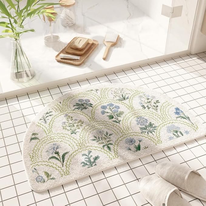 vctops Half Circle Bathroom Rugs, Spring Floral Print Absorbent Microfiber Bath Rugs, Non Slip Quick Dry Bath Mats for Bathroom Floor, Tub and Shower, Home Decor Accessories (Half Round C,20"x31")