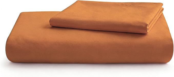 LOVQUE Burnt Orange Cotton Duvet Cover Twin Size, Linen Like Natural Bedding Set with Zipper Closure (No Comforter), 68x90 Inches