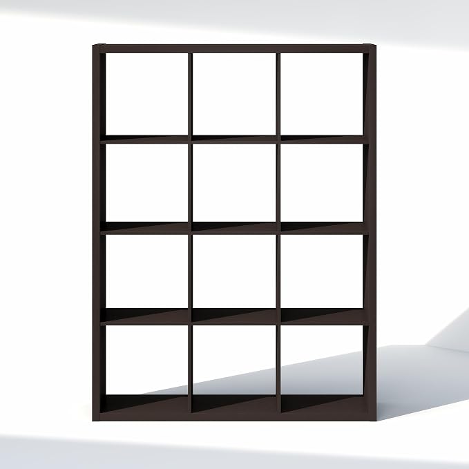 Furinno Cubic Closet Organizers and Storage, 12-Cube Closet Organizer, Open Shelf Closet Storage, Extra Thick Frame for Wardrobe, Bedroom, Living Room, Black Dark Oak