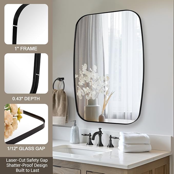 ANDY STAR 24x40” Black Bathroom Mirror, Oblong Vanity Mirror with Stainless Steel Metal Frame, Matte Black Oval Mirror for Over Sink, Modern Anti Rust Wall Mounted