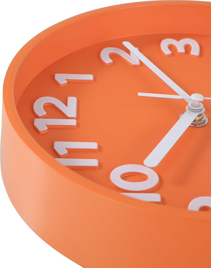 JENLYSTIME 8 Inch Vibrant Orange Modern Wall Clock – Silent Non-Ticking, Bold 3D Numbers, Precise Quartz Movement | Decorative Desk & Wall Clock with Stand for Home, Kitchen, Bedroom, or Office